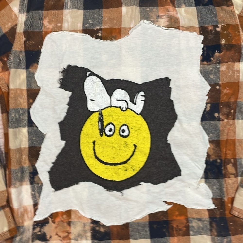 Two Gypsea Souls Peanuts Graphic Snoopy Tie Dye Flannel Button Down Top - Picture 6 of 10
